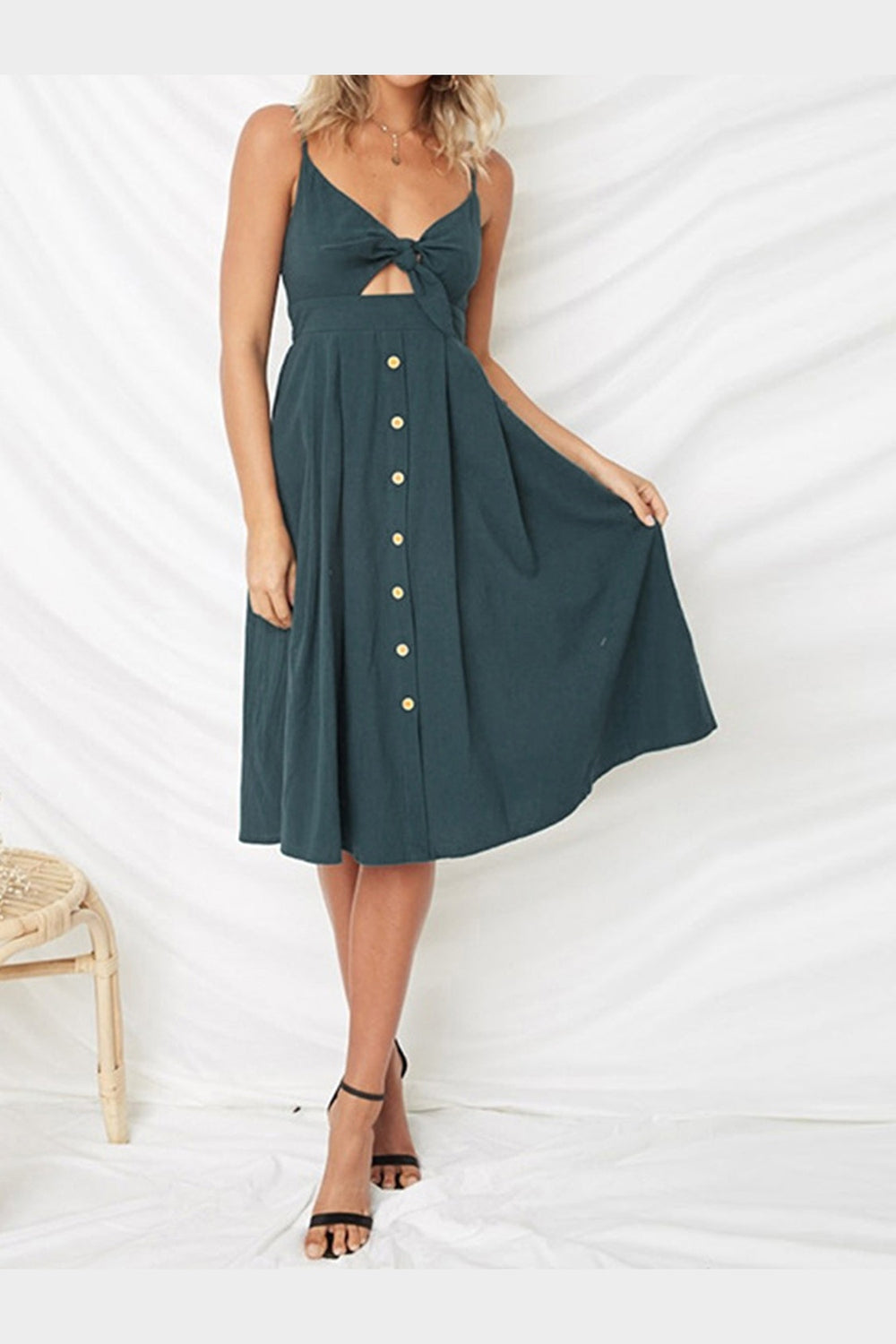 Cutout Smocked Sweetheart Neck Cami Dress - Casual & Maxi Dresses - FITGGINS