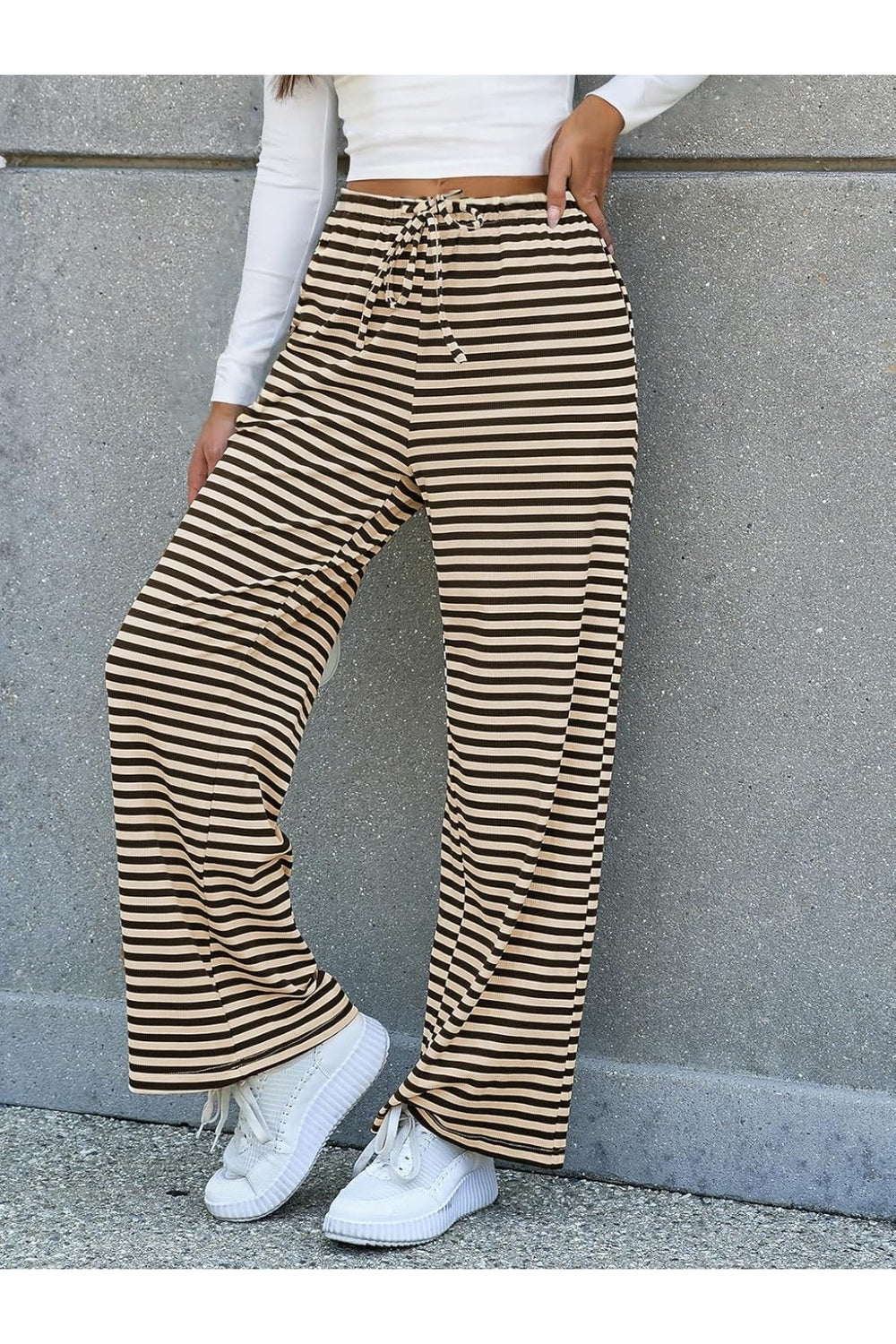 Lovelet Striped Wide Leg Pants - Pants - FITGGINS