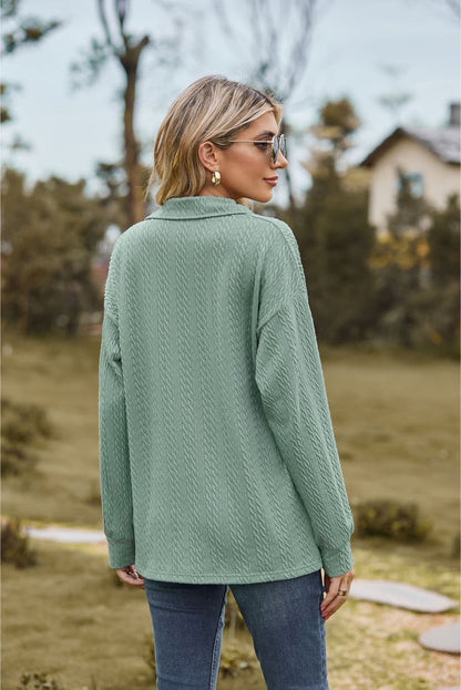 Collared Neck Cable-Knit Long Sleeve Blouse Fitggins