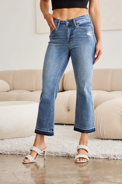 Judy Blue Full Size Release Hem Cropped Bootcut Jeans - Jeans - FITGGINS