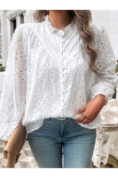 Devine Frill Long Sleeve Round Neck Shirt Fitggins