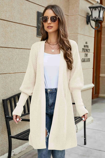 Open Front Lantern Sleeve Cardigan Cream Fitggins