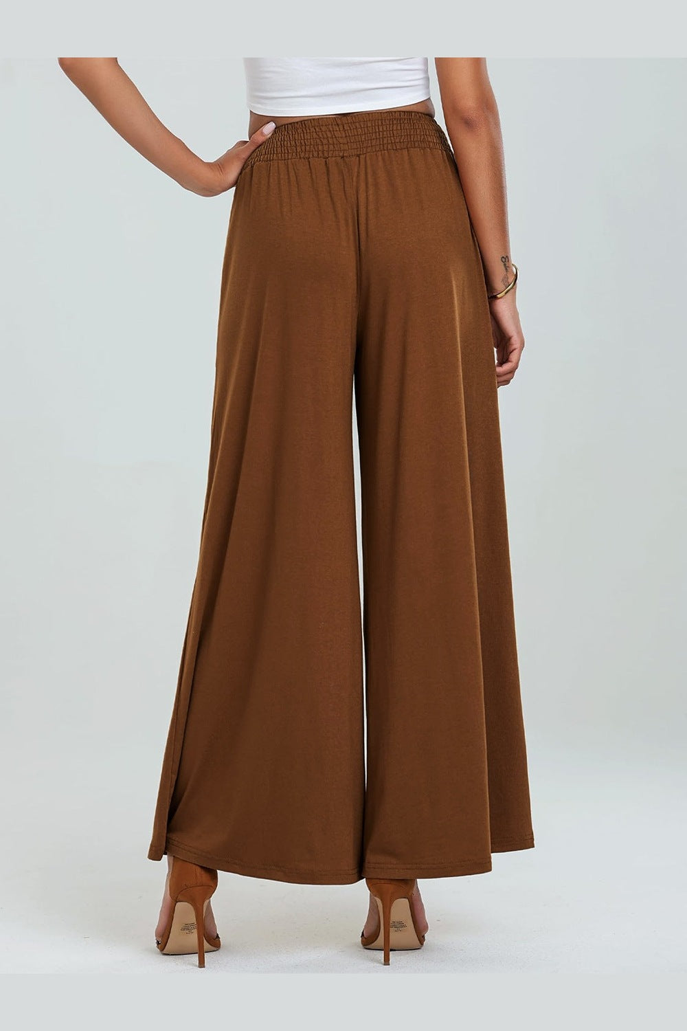 Pocketed Elastic Waist Wide Leg Pants - Pants - FITGGINS