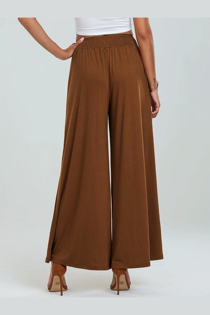 Pocketed Elastic Waist Wide Leg Pants - Pants - FITGGINS