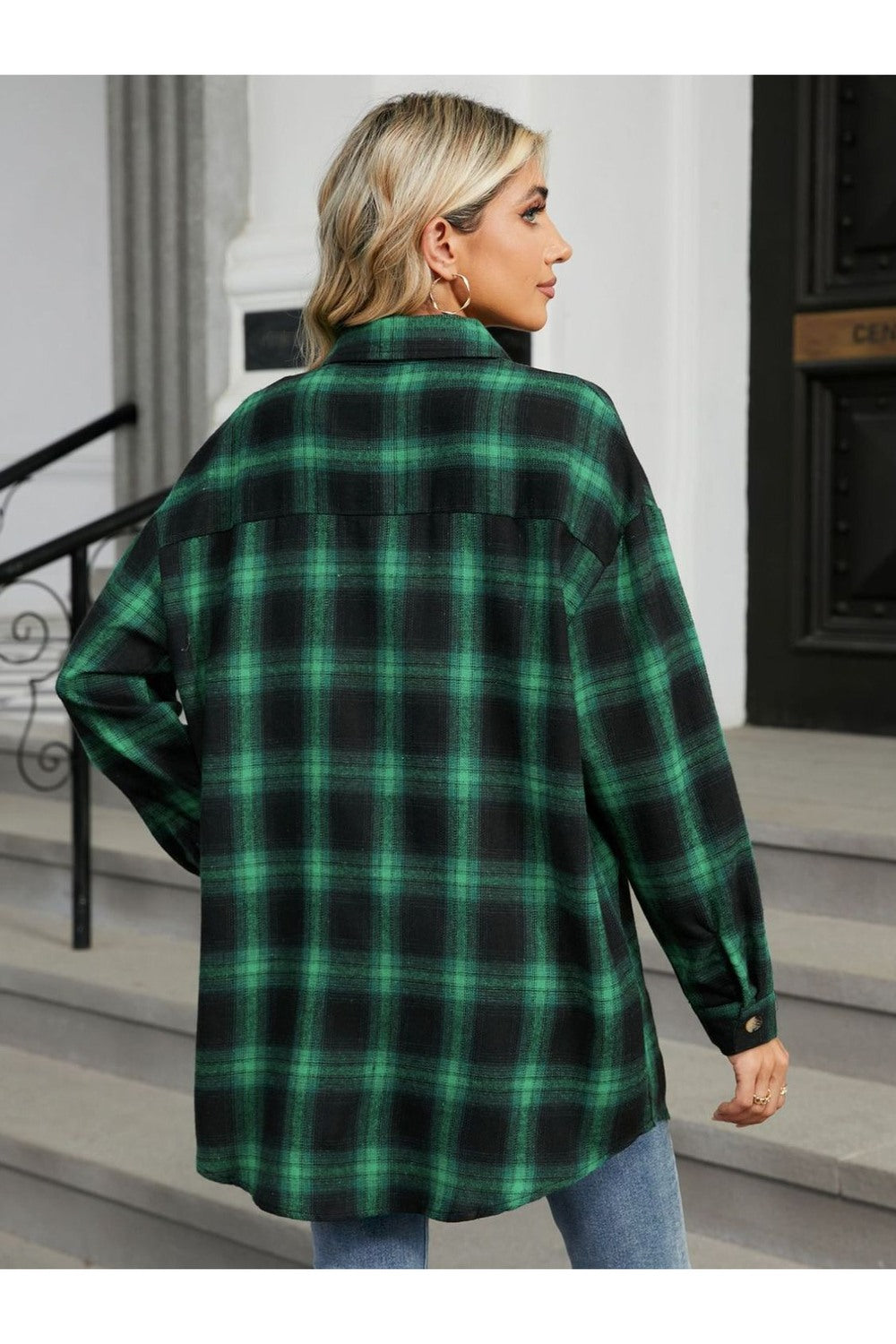 Plaid Collared Neck Long Sleeve Shirt - Shirts - FITGGINS