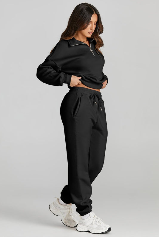 Quarter Zip Top and Drawstring Pants Active Set - Active Set - FITGGINS