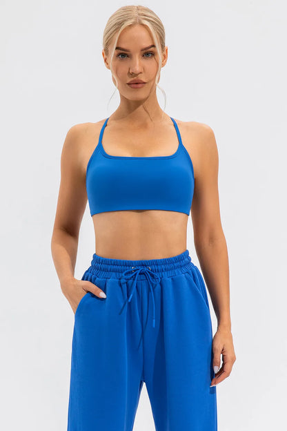 Crisscross Spaghetti Strap Active Cami Blue Fitggins