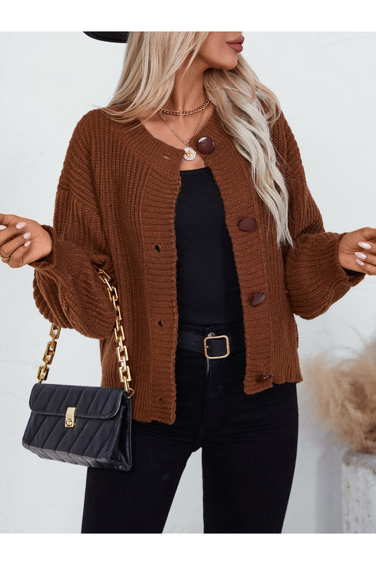 Button Down Long Sleeve Cardigan - Cardigans - FITGGINS