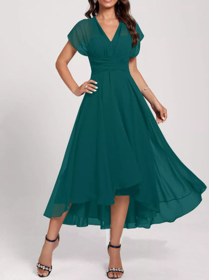 Ruched A-Line Midi Dress Peacock Green Fitggins