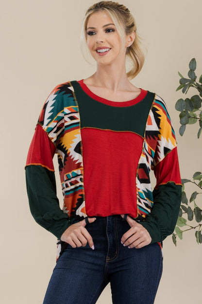 Celeste Full Size Color Block T-Shirt with Exposed Seams