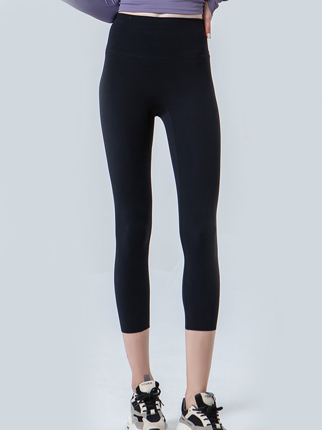 Wide Waistband Cropped Sports Leggings Black Fitggins