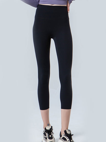 Wide Waistband Cropped Sports Leggings Black Fitggins
