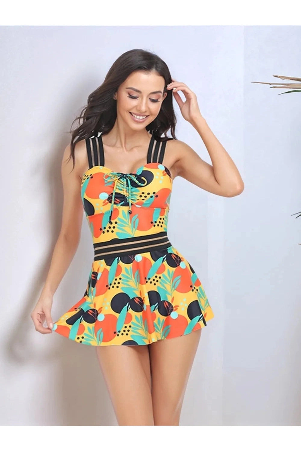 Ruched Sweetheart Neck Two-Piece Swim Set Sherbet Fitggins