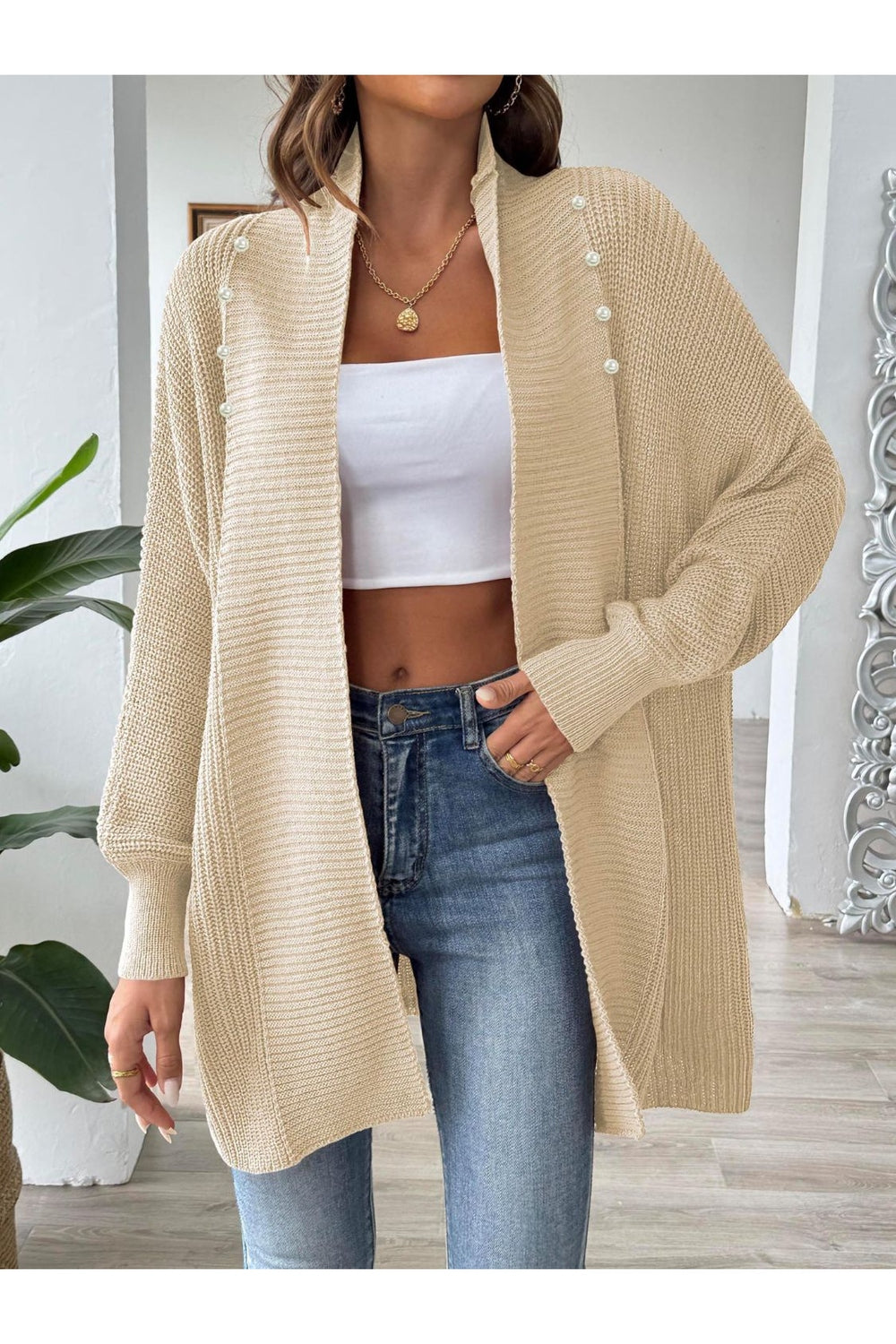 Open Front Long Sleeve Cardigan - Cardigans - FITGGINS