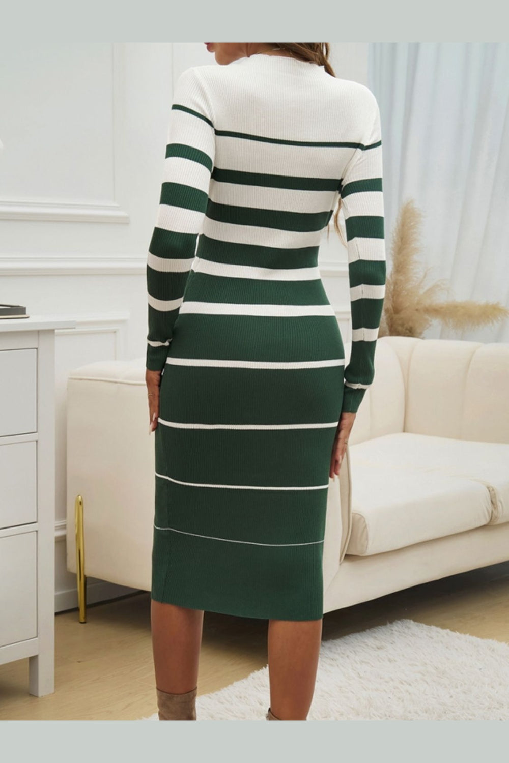 Devine Color Block Round Neck Long Sleeve Midi Dress - Casual & Maxi Dresses - FITGGINS