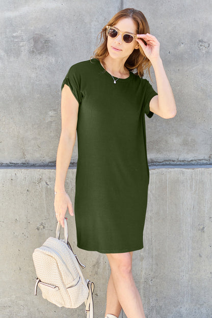 Basic Bae Full Size Round Neck Short Sleeve Dress with Pockets - Casual & Maxi Dresses - FITGGINS