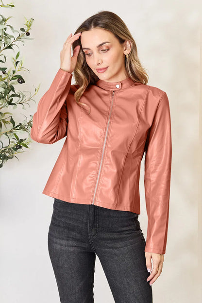 Mock Neck Zip Up Jacket Burnt Coral Fitggins