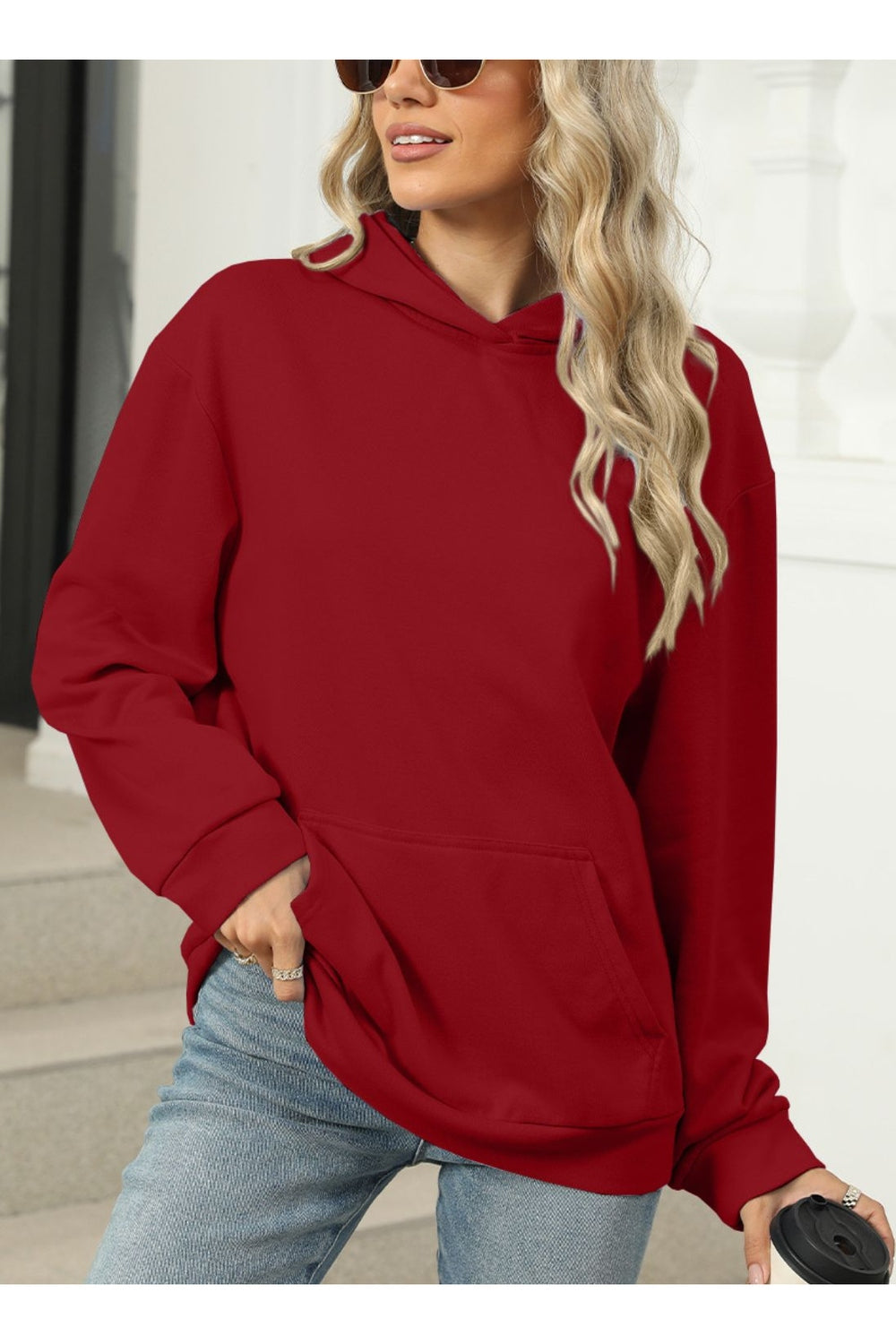 Pocketed Long Sleeve Hoodie - Sweatshirts & Hoodies - FITGGINS