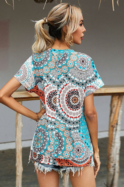 Shiny Printed Round Neck Short Sleeve Tee Fitggins