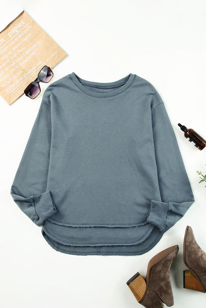 Side Slit Drop Shoulder Sweatshirt Dull Blue Fitggins