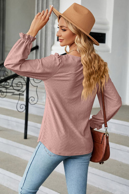 Round Neck Flounce Sleeve Blouse Fitggins