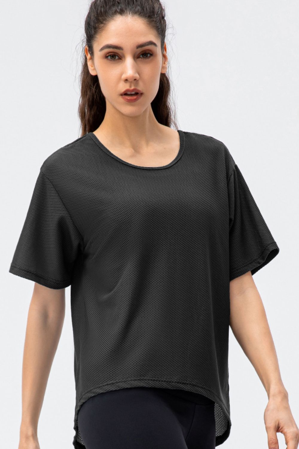 Round Neck Short Sleeve Active Tee - Crop Tops & Tank Tops - FITGGINS