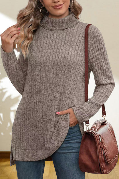Turtleneck High Low Top Mocha Fitggins