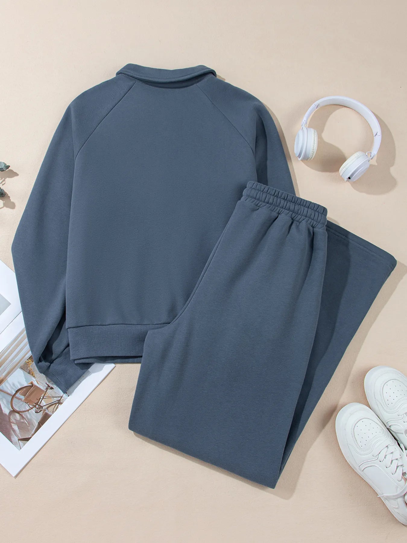 Collared Sweatshirt and High Waist Pants Active Set Fitggins