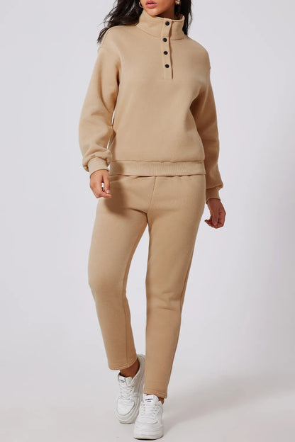 Half Snap Turtleneck Top and Pants Active Set Dust Storm Fitggins