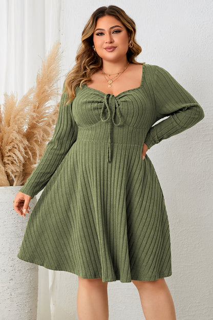 Honey Plus Size Sweetheart Neck Long Sleeve Ribbed Dress - Casual & Maxi Dresses - FITGGINS