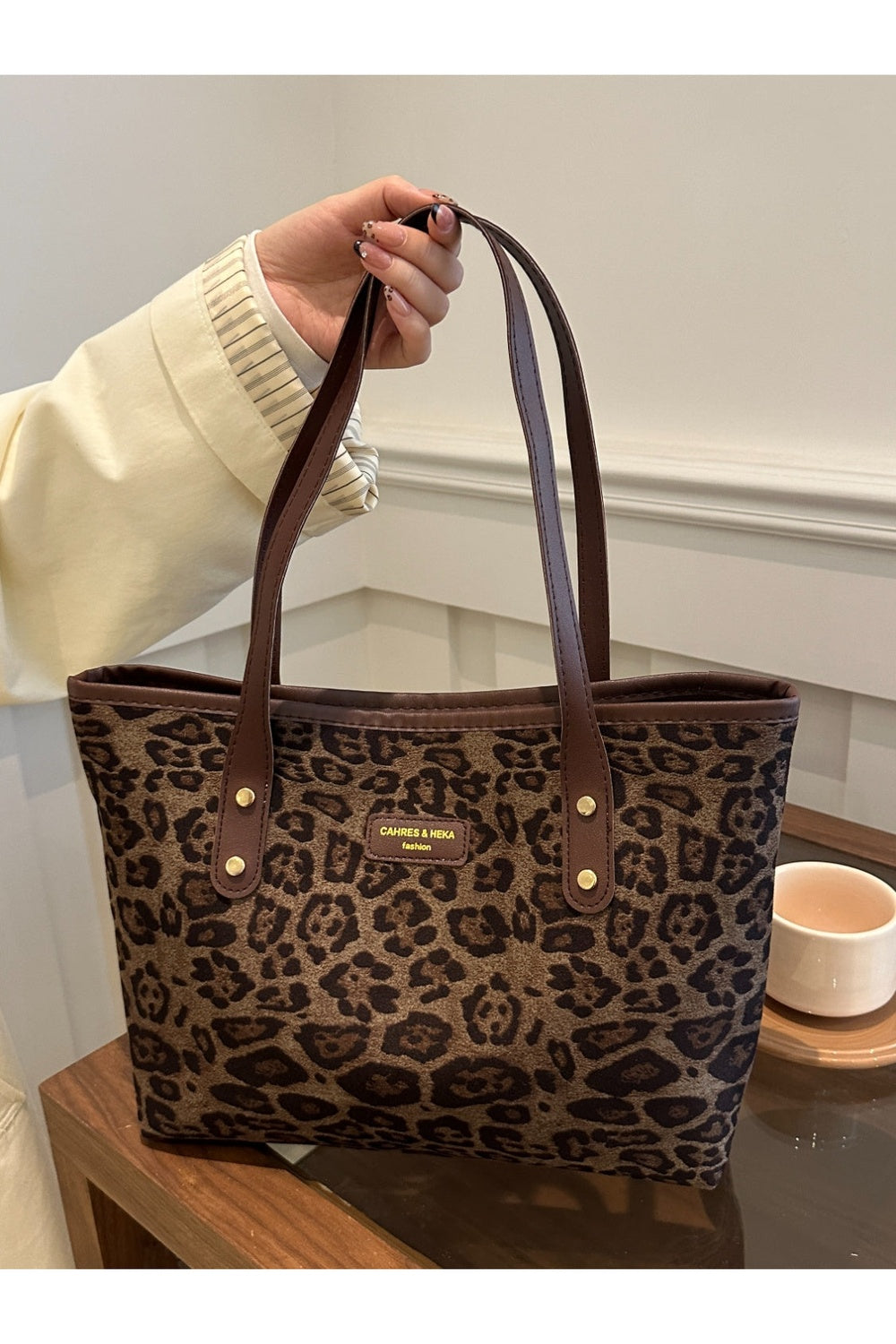 Leopard Polyester Tote Bag - Handbag - FITGGINS