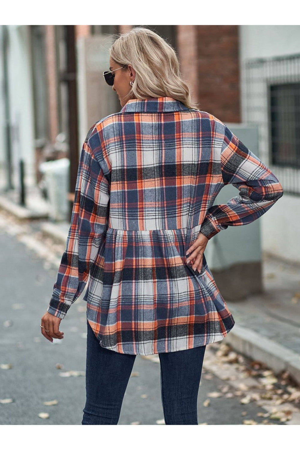 Plaid Button Up Dropped Shoulder Shirt - Shirts - FITGGINS