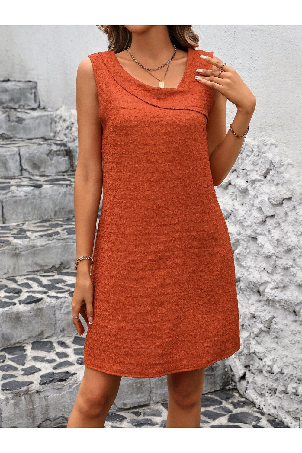 Asymmetrical Neck Sleeveless Mini Dress - Casual & Maxi Dresses - FITGGINS