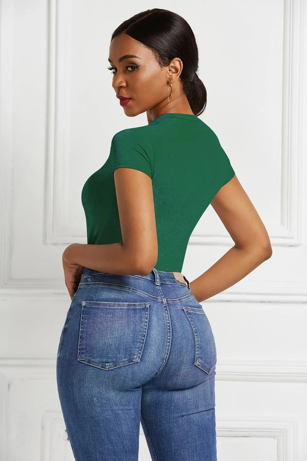 Round Neck Short Sleeve Bodysuit Fitggins