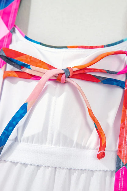 Multicolor Plaid Print Frill Backless One-Piece Swimwear Fitggins