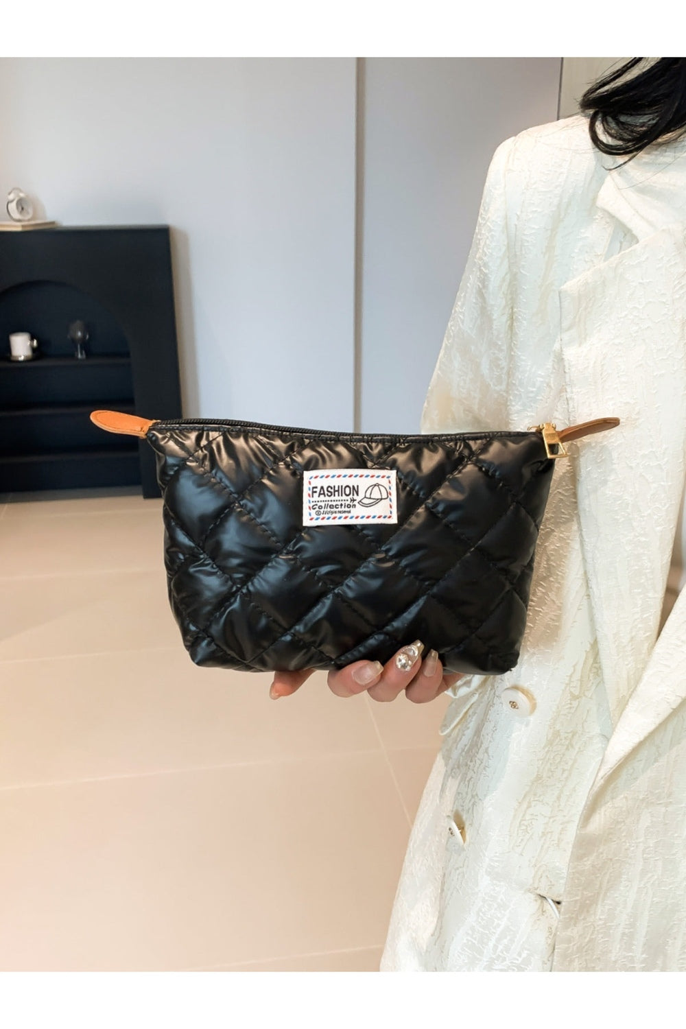 Solid Quilted Clutch with Zipper - Handbag - FITGGINS