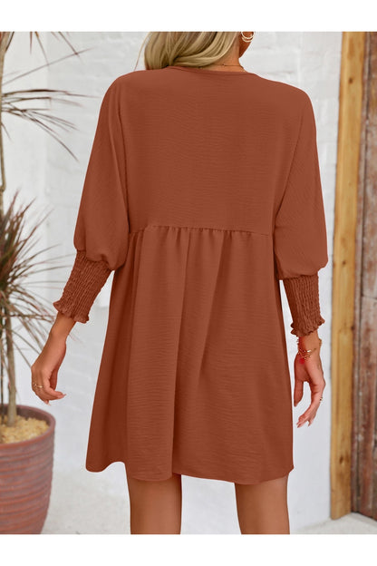 Round Neck Lantern Sleeve Mini Dress - Casual & Maxi Dresses - FITGGINS