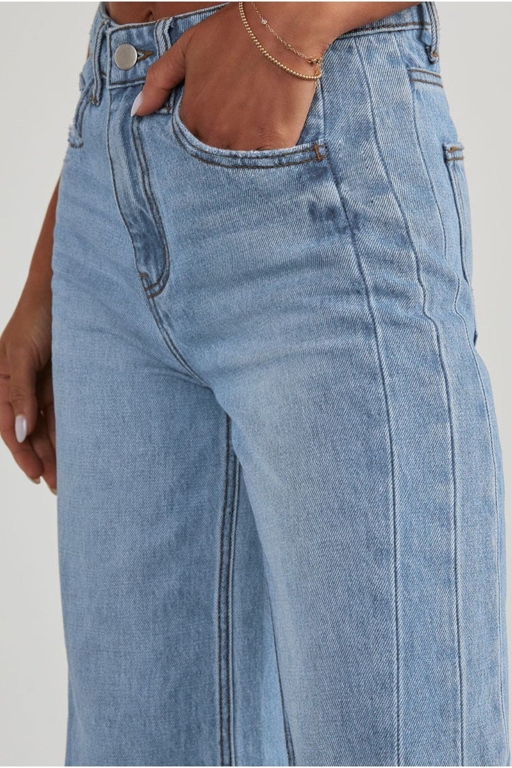 Raw Hem Wide Leg Jeans with Pockets - Jeans - FITGGINS