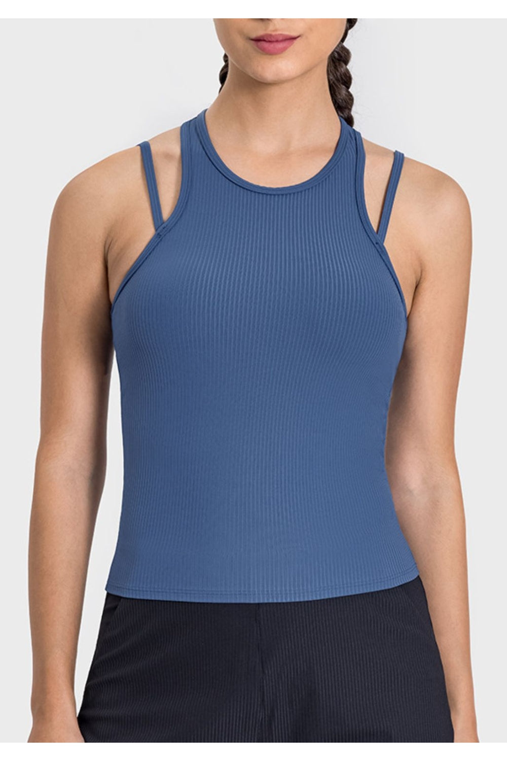 Millennia Cutout Round Neck Racerback Active Tank - Crop Tops & Tank Tops - FITGGINS