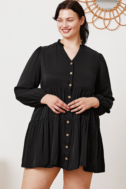 Ruffled Button Up Long Sleeve Tiered Shirt - Shirts - FITGGINS