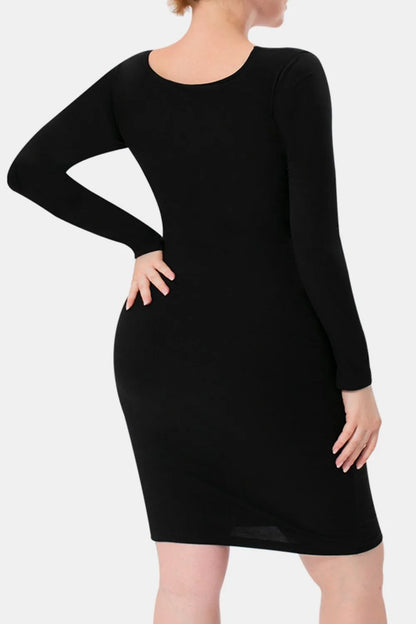 Basic Bae Full Size Built-In Shapewear Square Neck Long Sleeve Dress Fitggins