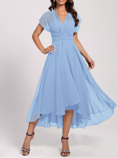 Ruched A-Line Midi Dress Light Blue Fitggins
