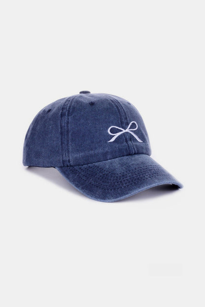 Zenana Bow Embroidered Washed Cotton Caps - Hats - FITGGINS