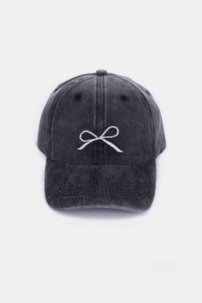 Zenana Bow Embroidered Washed Cotton Caps - Hats - FITGGINS