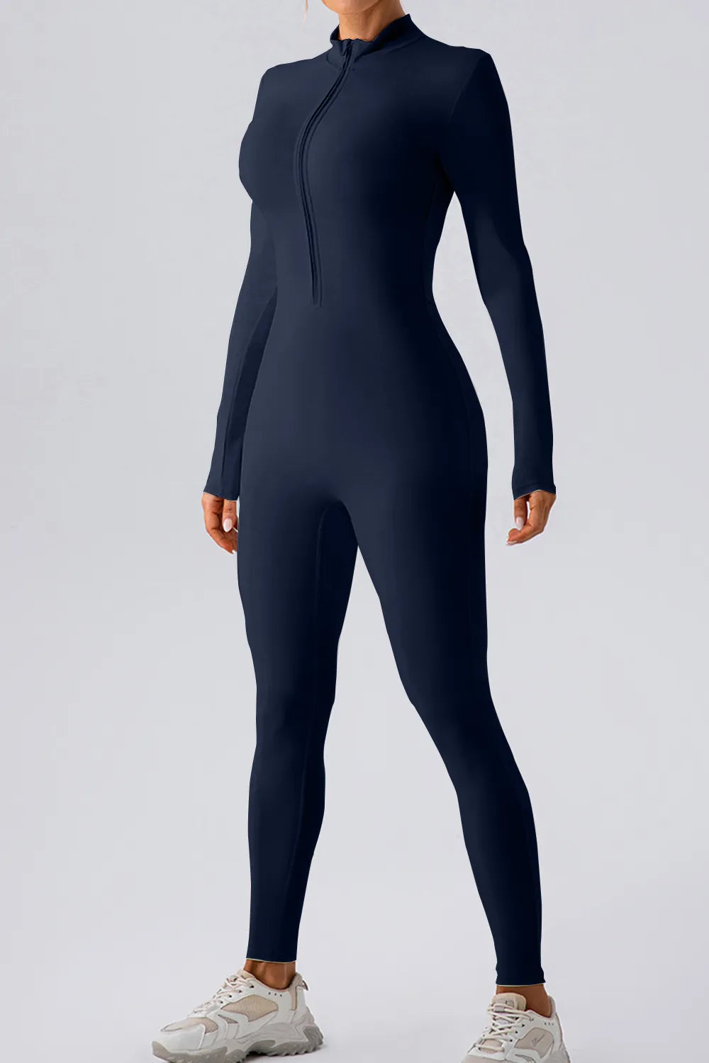 Half Zip Mock Neck Active Jumpsuit Dark Blue Fitggins