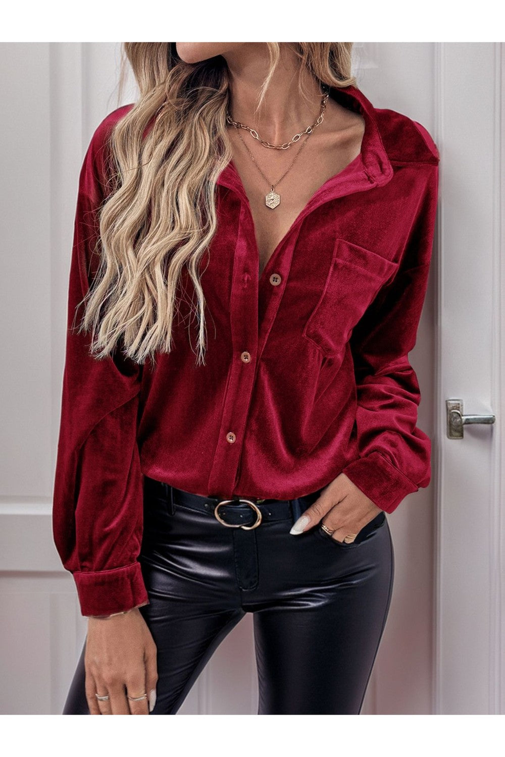 Perfee Button Up Long Sleeve Shirt - Shirts - FITGGINS