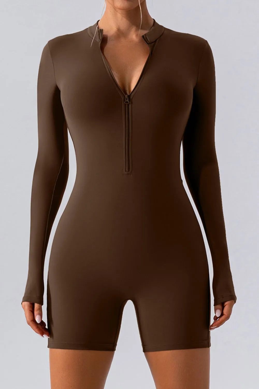 Half Zip Long Sleeve Active Romper Chocolate Fitggins