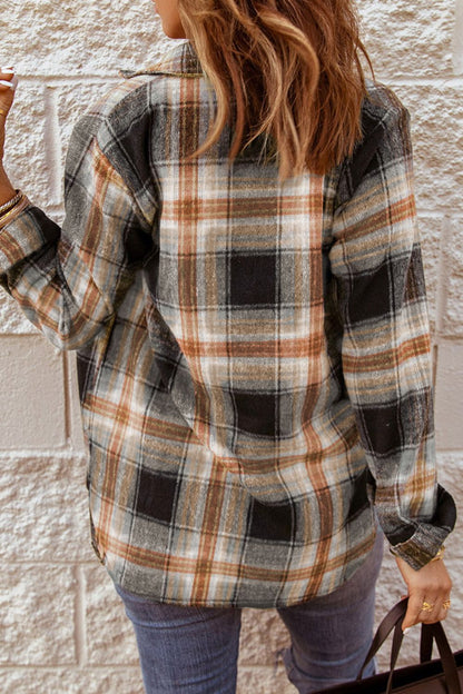 Plaid Collared Neck Button Up Long Sleeve Shirt - Shirts - FITGGINS