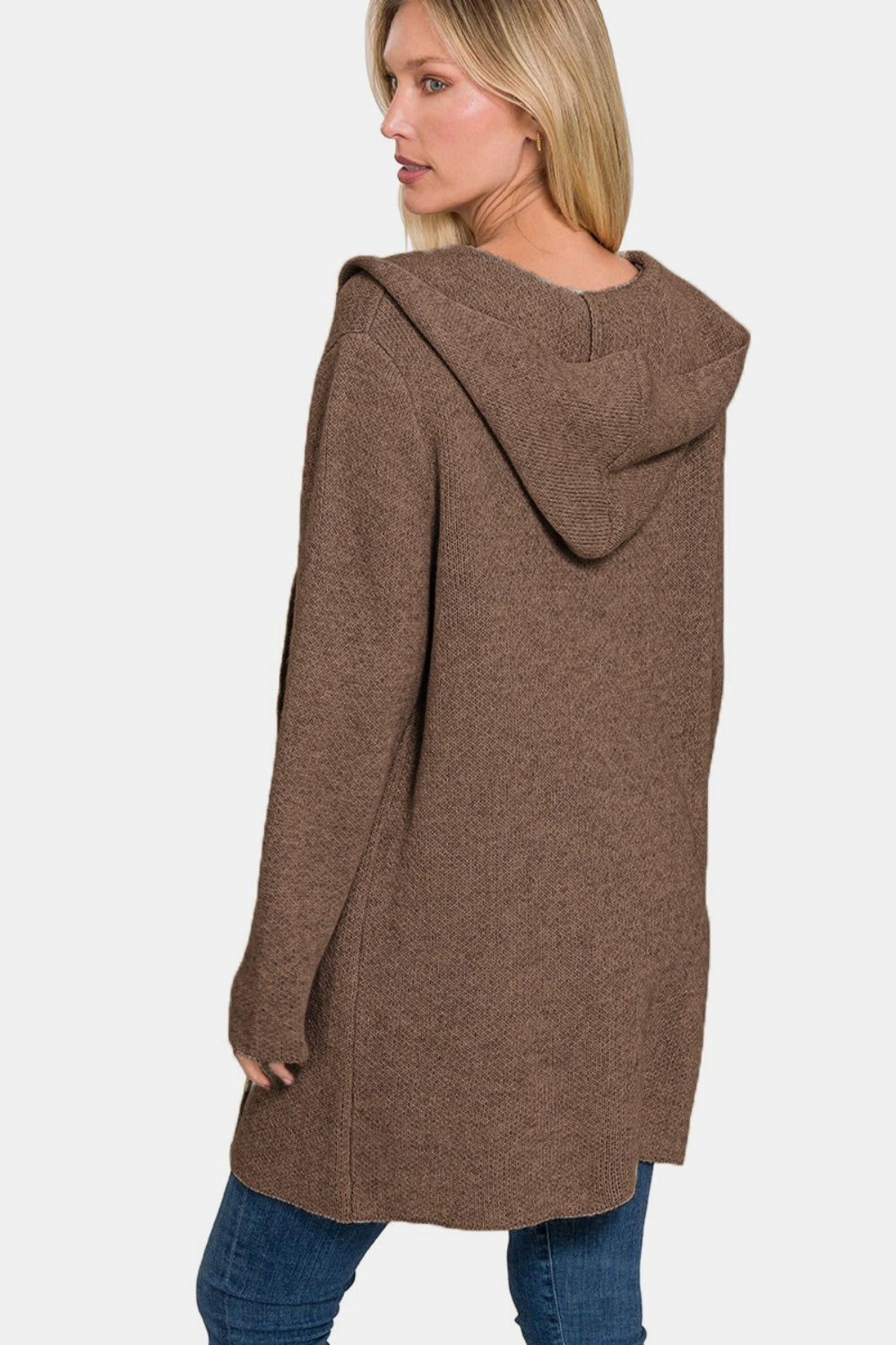 Zenana Hooded Open Front Sweater Cardigan - Cardigans - FITGGINS