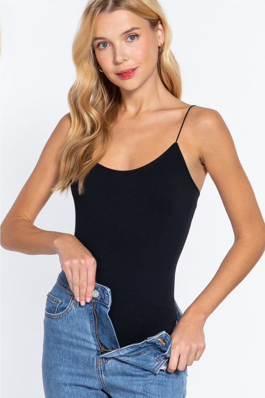 ACTIVE BASIC Ribbed Round Neck Seamless Cami Bodysuit - Bodysuits - FITGGINS